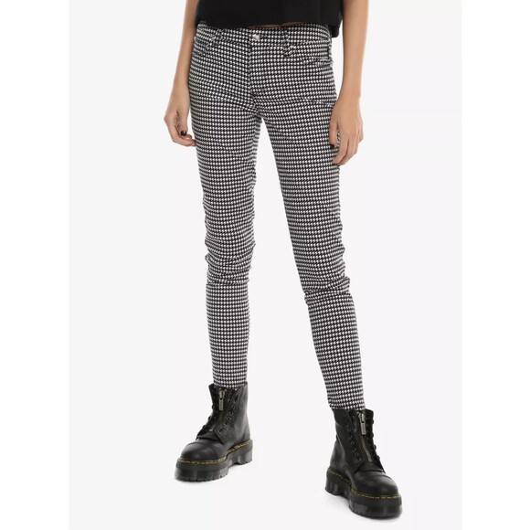 TRIPP NYC Denim - Tripp NYC Daang Goodman Black & White Houndstooth Skinny Leg Punk Jeans 11